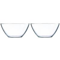 Salade schaal/slakom - 2x - 28 cm - transparant - glas - rond