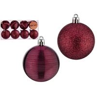 Gedecoreerde kerstballen - 16x st - wijn/bordeaux rood - kunststof - 6 cm