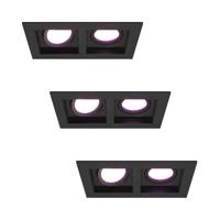 Set van 3 Fresno Dubbele Inbouwspot - Rechthoek - 2x GU10 - RGBWW 16,5 miljoen kleuren - 11 Watt 690 lumen - Kantelbaar - IP20 stofdicht - Zwart