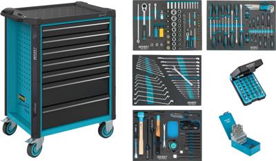 HAZET Gereedschapwagen - Assistent 179N - assortiment 179N-7/220 - 220-delig - Laden, ondiep: 5× 81 x 522 x 398 mm - Laden, diep: 2× 166 x 522 x 398