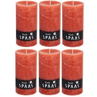 6x Oranje woondecoratie kaarsen rustiek 7 x 13 cm 60 branduren
