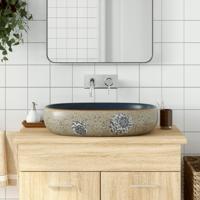 VidaXL Opzetwasbak ovaal 59x40x14 cm keramiek zandkleurig en blauw VidaXL Opzetwasbak ovaal 59x40x14 cm keramiek zandkleurig en blauw