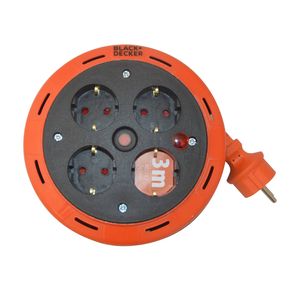 Black+Decker Kabelhaspel compact - 3M - IP20 - 4 stopcontacten