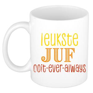 Cadeau koffie/thee mok voor Juf - oranje - de leukste Juf - keramiek - 300 ml