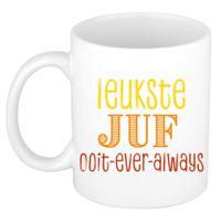 Cadeau koffie/thee mok voor Juf - oranje - de leukste Juf - keramiek - 300 ml