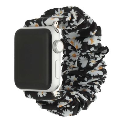 Apple Watch Nylon Scrunchie Band - Bloemen Zwart - 44, 45, 46 & 49mm - SM