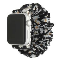 Apple Watch Nylon Scrunchie Band - Bloemen Zwart - 44, 45, 46 & 49mm - SM Apple Watch Nylon Scrunchie Band - Bloemen Zwart - 44, 45, 46 & 49mm - SM