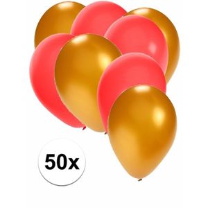 50x ballonnen - 27 cm - goud / rode versiering