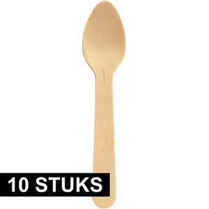 10x Houten wegwerp dessertlepels bestek 16 cm kinderfeestje