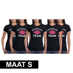 5x Vrijgezellenfeest Team t-shirt zwart dames Maat S