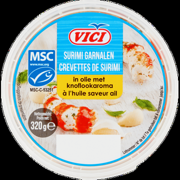 Vici Surimi Garnalen in Olie met Knoflookaroma 320 g bij Jumbo