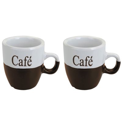 Koffiemok set 2x stuks - donkerbruin - keramiek - 150 ml