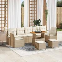 Tuinbankenset met kussen 10 pcs Beige poly rattan
