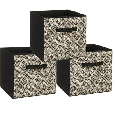 5Five Opbergmand - Set van 3x stuks - kastmand - 29 liter - zwart/creme - polyester - 31 x 31 x 31 c