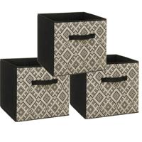 5Five Opbergmand - Set van 3x stuks - kastmand - 29 liter - zwart/creme - polyester - 31 x 31 x 31 c
