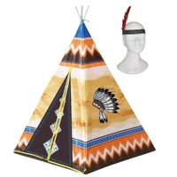 Speelgoed indianen wigwam tipi tent 130 cm inclusief indianentooi - thumbnail