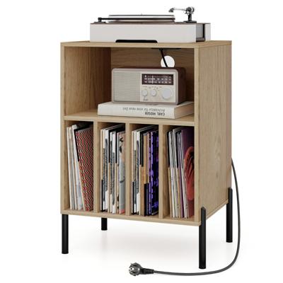 Platen Speler Standaard met Oplaadstation & Rek & 4 Scheidingswanden Vinylplaten Platenspeler Tafel Natuur