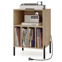 Platen Speler Standaard met Oplaadstation & Rek & 4 Scheidingswanden Vinylplaten Platenspeler Tafel Natuur