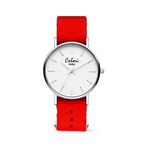 Colori XOXO 5 COL553 Horloge geschenkset met Armband - Nato Band - Ø 36 mm - Rood / Zilverkleurig