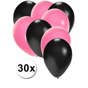 30x ballonnen zwart en lichtroze