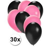 30x ballonnen zwart en lichtroze