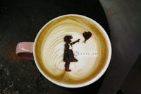 Karo-art Schilderij - Banksy, meisje met ballon, Hoop, Latte Art , Beige Bruin , 3 maten , Wanddecoratie - thumbnail