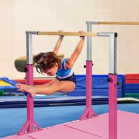 Parallel Gymnastiekrek Dubbele Horizontale Rekstok in Breedte Verstelbaar Hoogte 11 Niveaus Trainingsrek voor 6 tot 12 Jaar Roze - thumbnail
