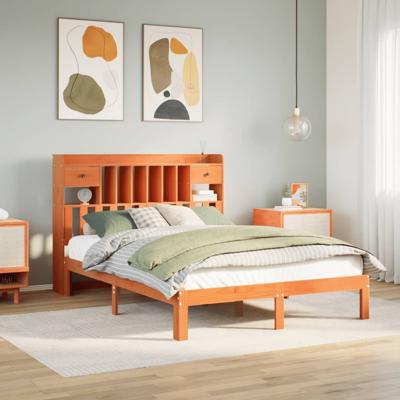 Bed met boekenkast zonder matras grenenhout wasbruin 135x190 cm