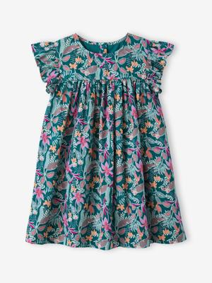 Jurk met print en korte mouwen met ruches smaragdgroen