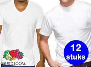 12 Witte Fruit of the Loom Heren T-shirts - Ronde hals of V-hals