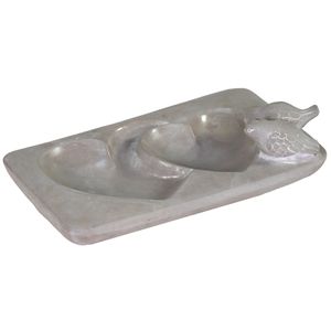 Mega Collections Vogelbad/voederschaal - hart - grijs - cement - 28 x 18 x 3 cm - drinkschaal voor tuinvogels