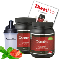 2 potten DieetPro Aardbei STEVIA plus Gratis Shaker