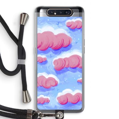 Roze wolken met vogels: Samsung Galaxy A80 Transparant Hoesje met koord