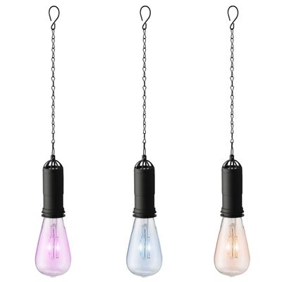 Set van 3x stuks blauwe, oranje en roze solar tuinverlichting hanglampen kunststof 20 cm