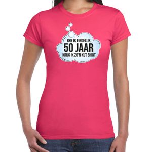 Verjaardag cadeau t-shirt voor dames - 50 jaar/Sarah - fuchsia roze - kut shirt