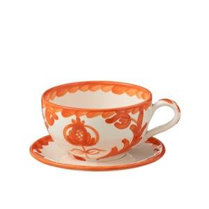 J-Line Cup+Plate Granada Ceramic White|Orange