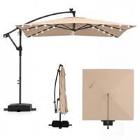 Zonne-LED-parasol met Zijdelingse Bevestiging 250 x 250 cm Vierkante Tuinparasol voor Buiten met 360°-Draaifunctie-Bruin