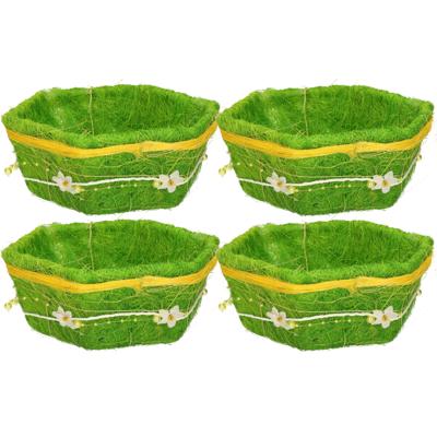Paaseieren mandje - 4x stuks - groen - zeshoek - deco gras - 18 cm - Paasdecoratie
