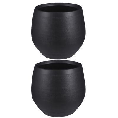 2x stuks bloempot in het mat zwart keramiek voor kamerplant H20 x D20 cm