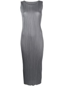 Pleats Please Issey Miyake robe mi-longue plissée à design sans manches - Gris