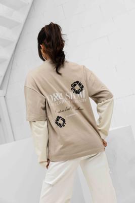 Jorcustom Flowers Double Layered Longsleeve T-Shirt Dames Taupe/Beige - Maat S - Kleur: BeigeTaupe | Soccerfanshop