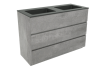 Storke Edge staand badkamermeubel 120 x 52,5 cm beton donkergrijs met Scuro dubbele wastafel in mat kwarts