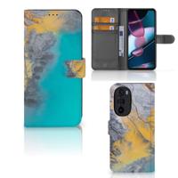 Motorola Edge 30 Pro | Bookcase | Marble Blue Gold Motorola Edge 30 Pro | Bookcase | Marble Blue Gold