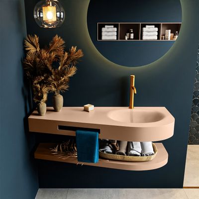 MONDIAZ RIVA 120cm Wastafel met planchet kleur Rosee. Wastafel DULCET rechts 1 kraangaten kleur Rosee. MONDIAZ RIVA 120cm Wastafel met planchet kleur Rosee. Wastafel DULCET rechts 1 kraangaten kleur Rosee.