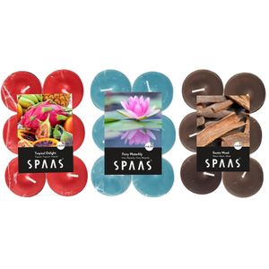 Candles by Spaas geurkaarsen - 36x stuks in 3 geuren - Maxi theelichtjes van 4.5 branduren