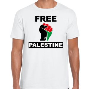 Demonstratie Palestina t-shirt met Free Palestine wit heren 2XL  -