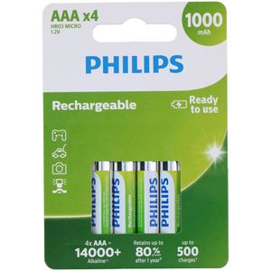 PHILIPS AAA-Batterijen - HR03 Oplaadbare Batterijen - NiMH 1.2V - 500 Keer Herladen