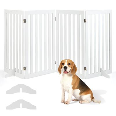 89 cm 4 Panelen Dierenhek Zelfdragend Houten Veiligheidshek Binnenhek voor Kleine en Middelgrote Huisdieren Wit