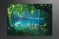 Schilderij - Waterval, Groen/Blauw, 80X60cm, 1luik