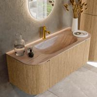 Badmeubel Mondiaz Kurve-Dlux | 120 cm | Meubelkleur Oak | Wastafelkleur Saba | Solid surface | Wasbak midden spoelbak | 1 kraangat